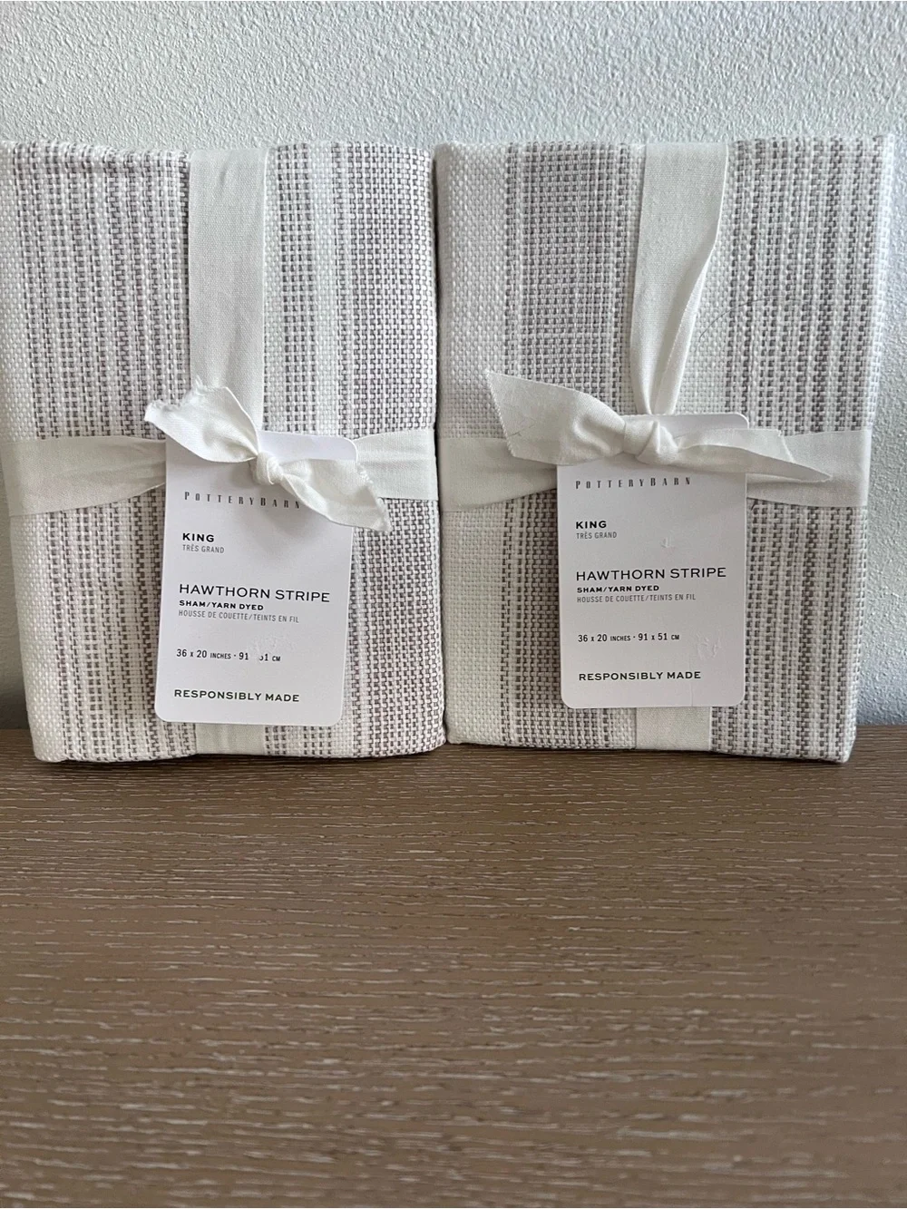 Pottery Barn Hawthorn Stripe King Pillow Shams - Cream & Taupe 2 King